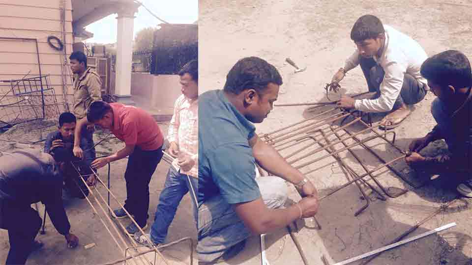 Labors are getting skill upgrading training for steel fixer work